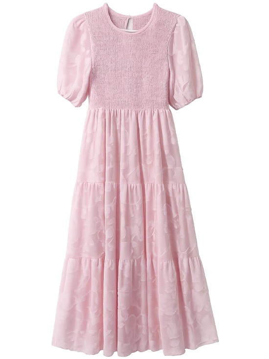 Dresses & Skirts - 🌸 Pink Floral Textured Smocked Midi Dress